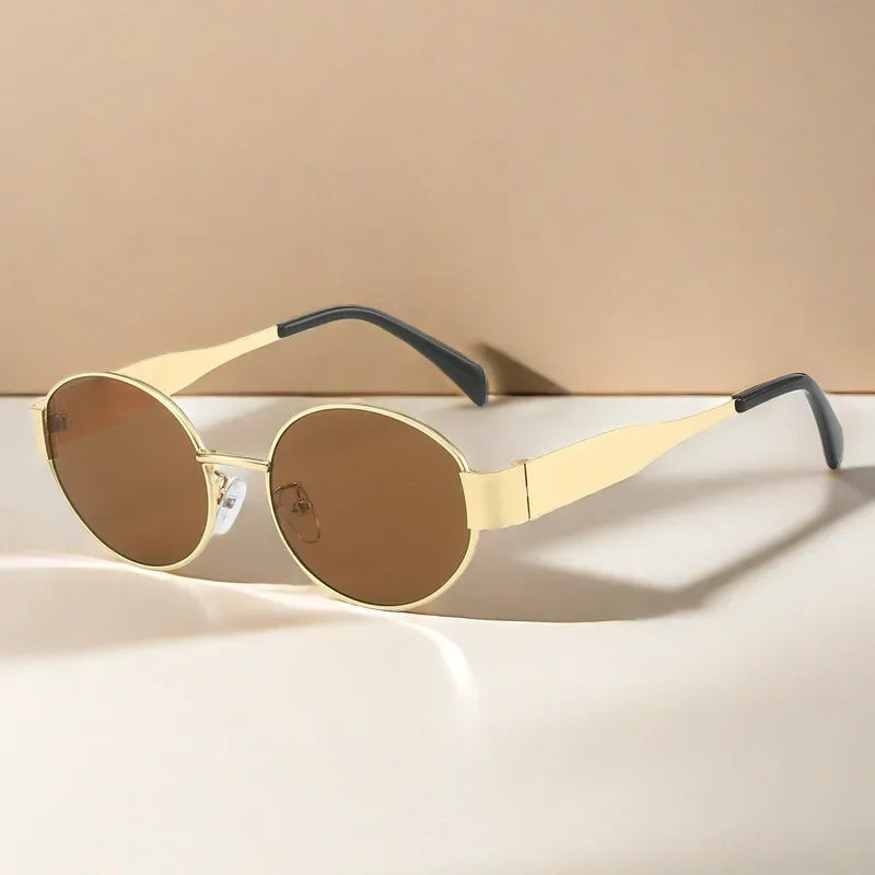 Luxury Metal Oval Sunglasses for Men Women Classic Vintage Driving Sunscreen Glasses Outdoor Unisex Sunglasses Shades UV400