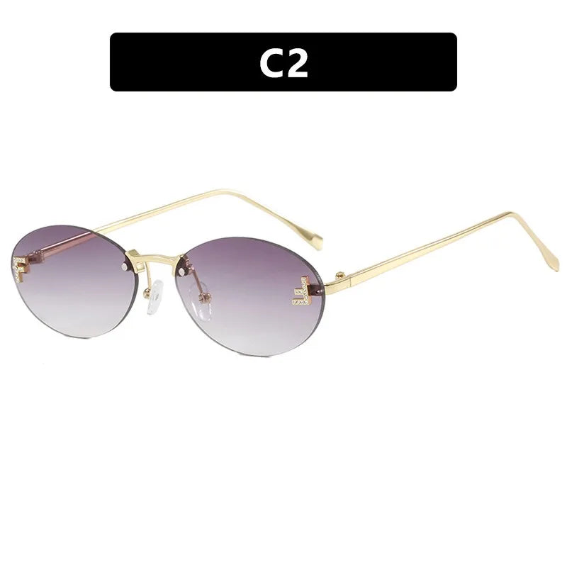 Rimless Retro Oval Sunglasses Cat Eye Sun Glasses Frameless F Letter UV400 Punk Sunglass Men Shade Driving Eyewear Gafas De Sol