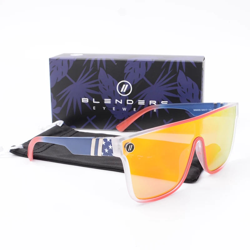 Mixed Blue Mirror Sunglasses Men's Polarized UV Lens Glasses Retro Fashion Square Blender Men's Sunglasses 68009: with box