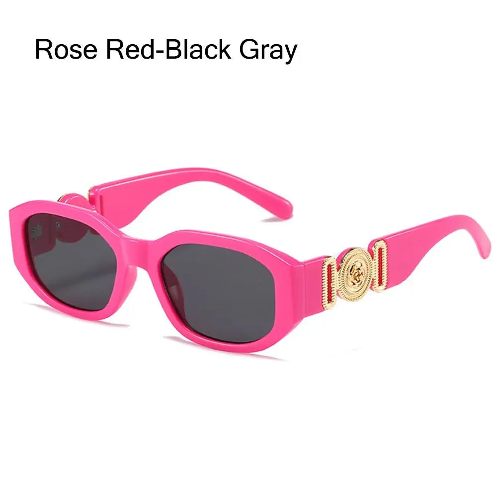Summer Y2K Sun Glasses Irregular Sunglasses with Metal Rose Design Vintage Shades UV Protection Women Men Thick Frame Glasses