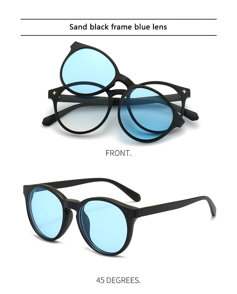 6 In 1 Polarized Sunglasses Men Women Magnetic Clip On Glasses TR90 Optical Prescription Eyeglass Frames Magnet Clips 2231
