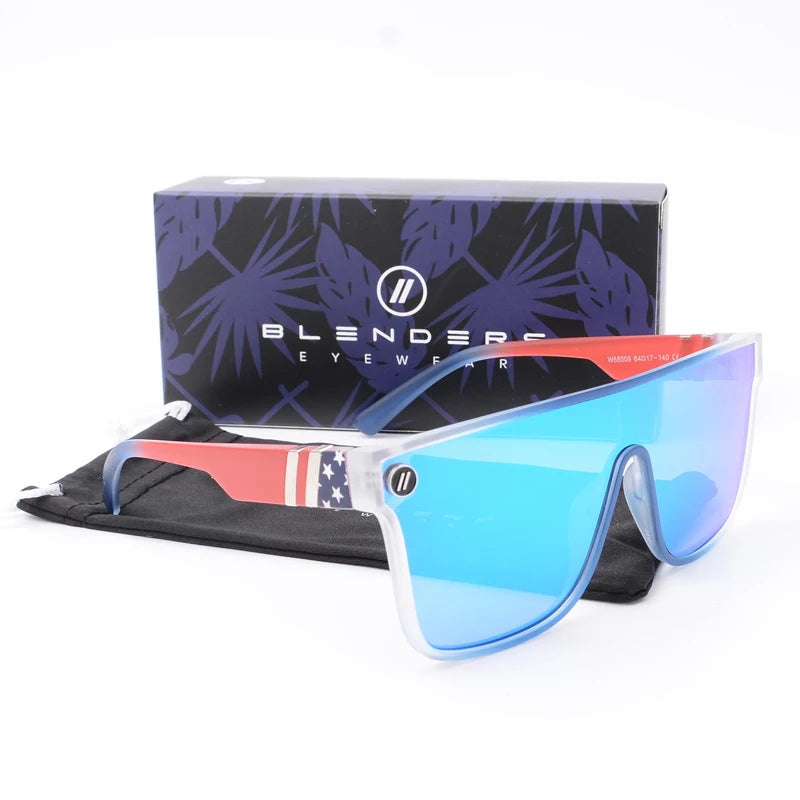 Mixed Blue Mirror Sunglasses Men's Polarized UV Lens Glasses Retro Fashion Square Blender Men's Sunglasses 68009: with box