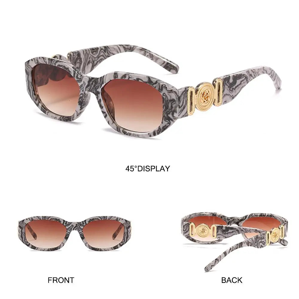 Summer Y2K Sun Glasses Irregular Sunglasses with Metal Rose Design Vintage Shades UV Protection Women Men Thick Frame Glasses