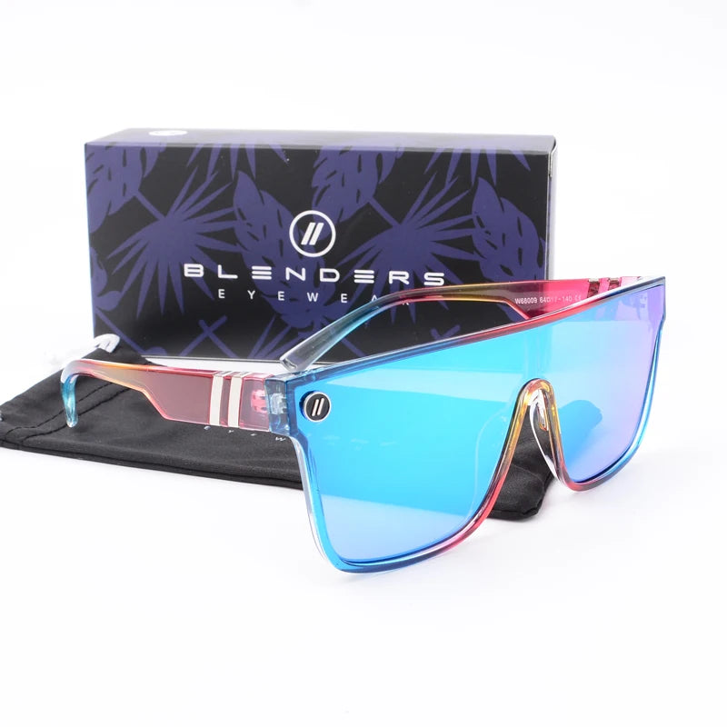 Mixed Blue Mirror Sunglasses Men's Polarized UV Lens Glasses Retro Fashion Square Blender Men's Sunglasses 68009: with box