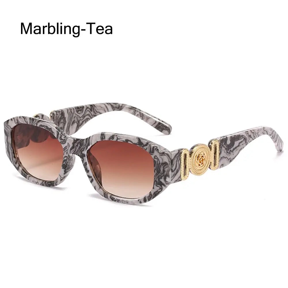 Summer Y2K Sun Glasses Irregular Sunglasses with Metal Rose Design Vintage Shades UV Protection Women Men Thick Frame Glasses