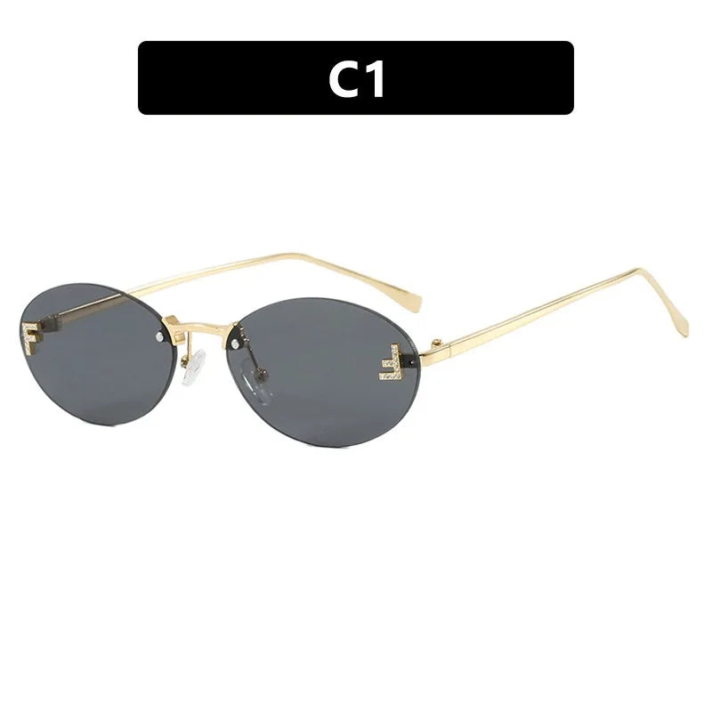 Rimless Retro Oval Sunglasses Cat Eye Sun Glasses Frameless F Letter UV400 Punk Sunglass Men Shade Driving Eyewear Gafas De Sol