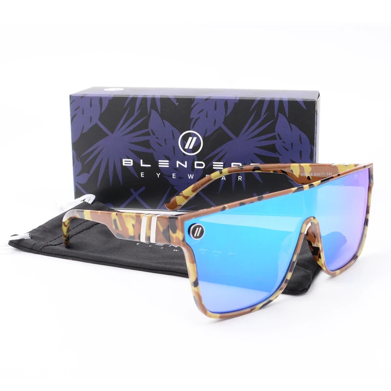 Mixed Blue Mirror Sunglasses Men's Polarized UV Lens Glasses Retro Fashion Square Blender Men's Sunglasses 68009: with box