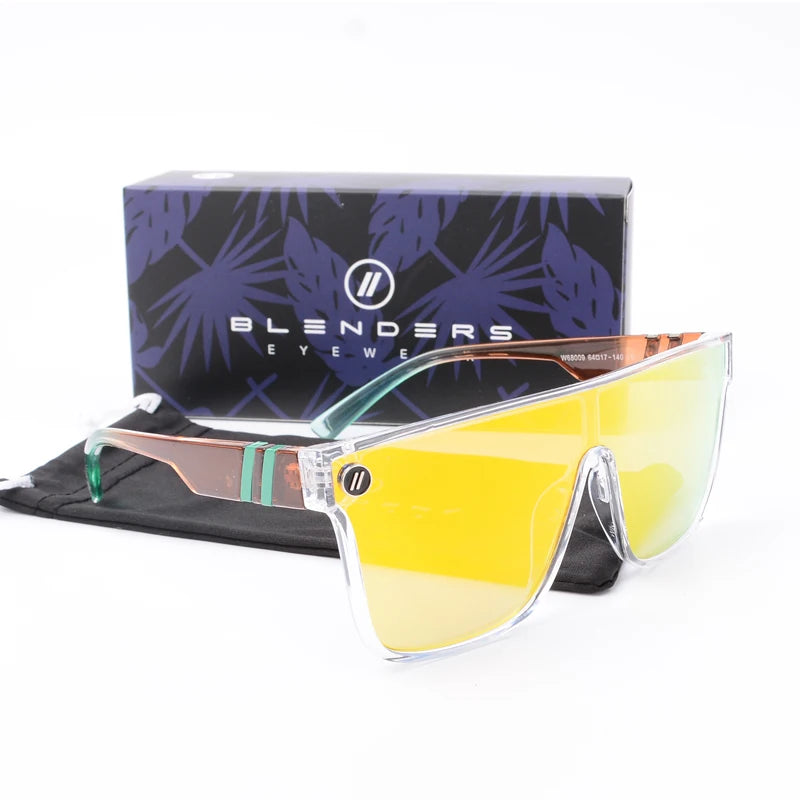 Mixed Blue Mirror Sunglasses Men's Polarized UV Lens Glasses Retro Fashion Square Blender Men's Sunglasses 68009: with box