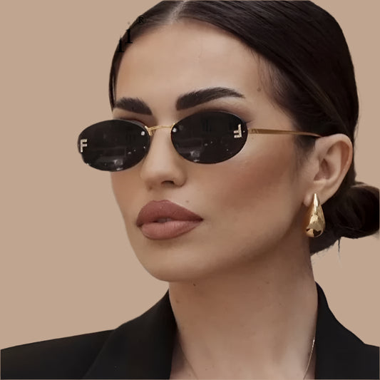 Rimless Retro Oval Sunglasses Cat Eye Sun Glasses Frameless F Letter UV400 Punk Sunglass Men Shade Driving Eyewear Gafas De Sol