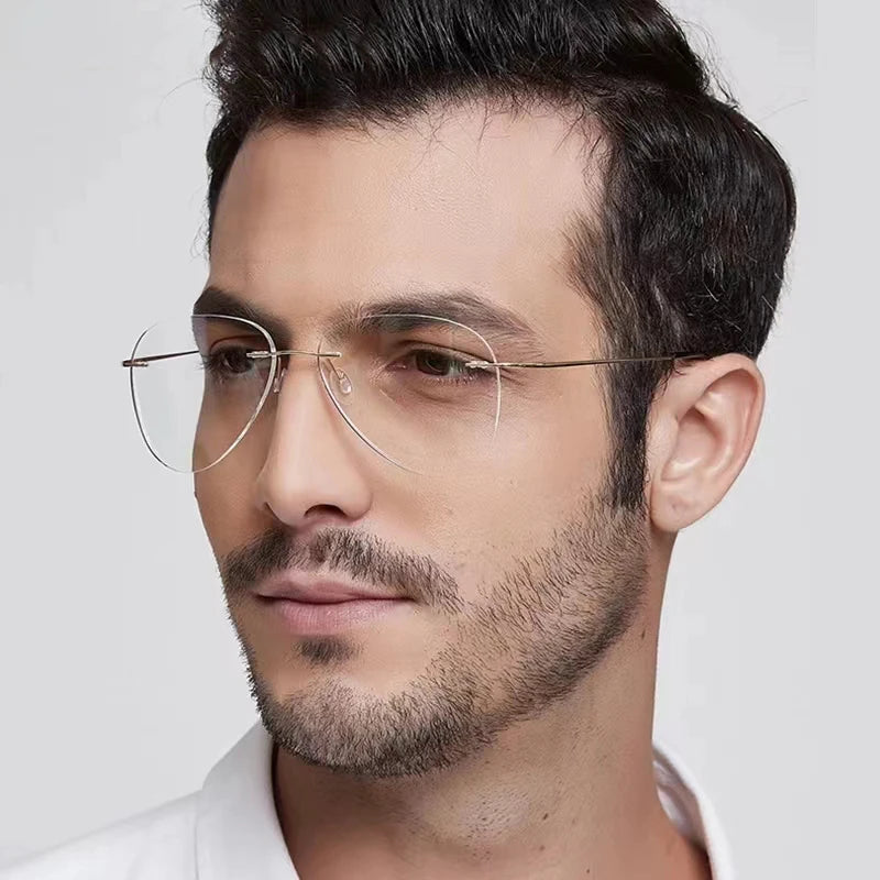 Pure Titanium Glasses in Trend Rimless Fashion Reading Glasses for Men Luxury Titanium Frame for Men's Grade Glasses Myopia 1 2