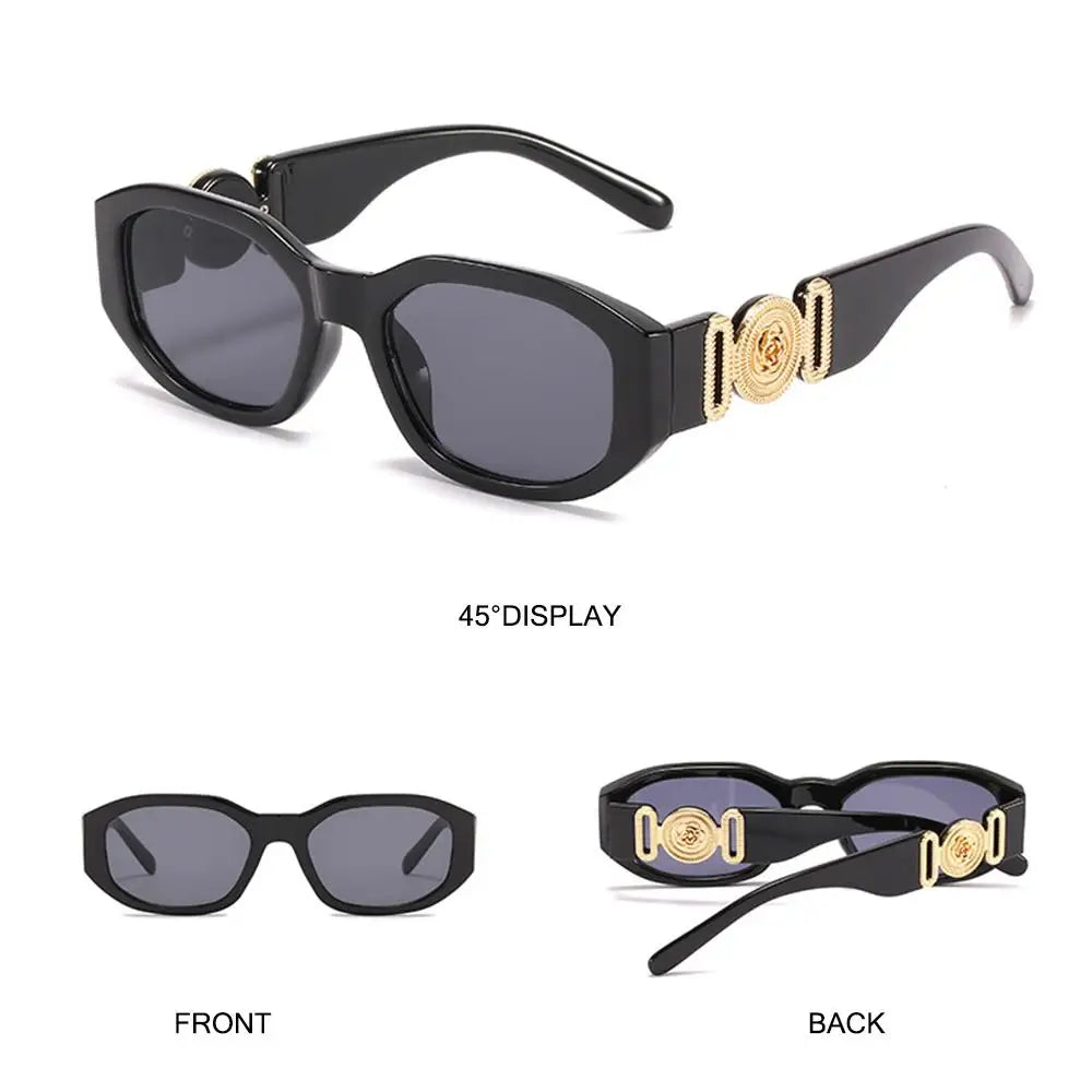 Summer Y2K Sun Glasses Irregular Sunglasses with Metal Rose Design Vintage Shades UV Protection Women Men Thick Frame Glasses