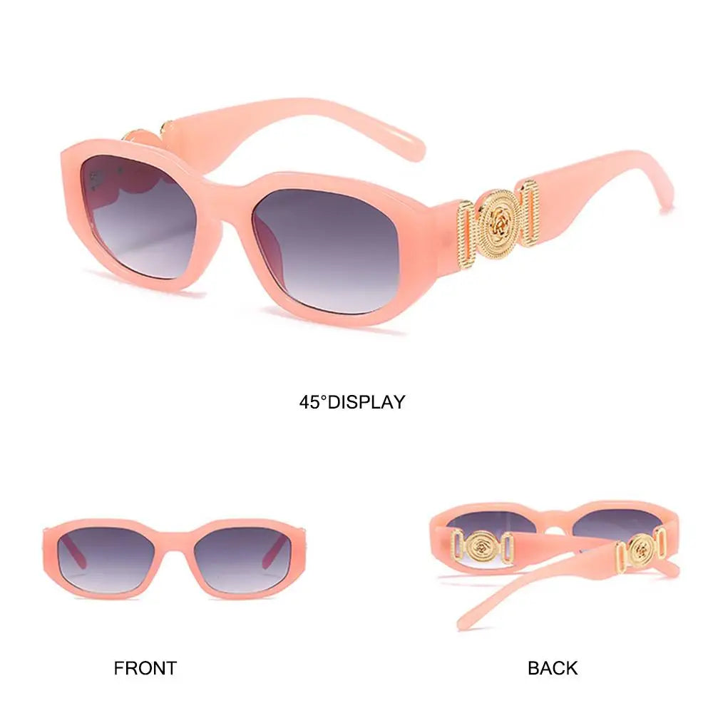Summer Y2K Sun Glasses Irregular Sunglasses with Metal Rose Design Vintage Shades UV Protection Women Men Thick Frame Glasses