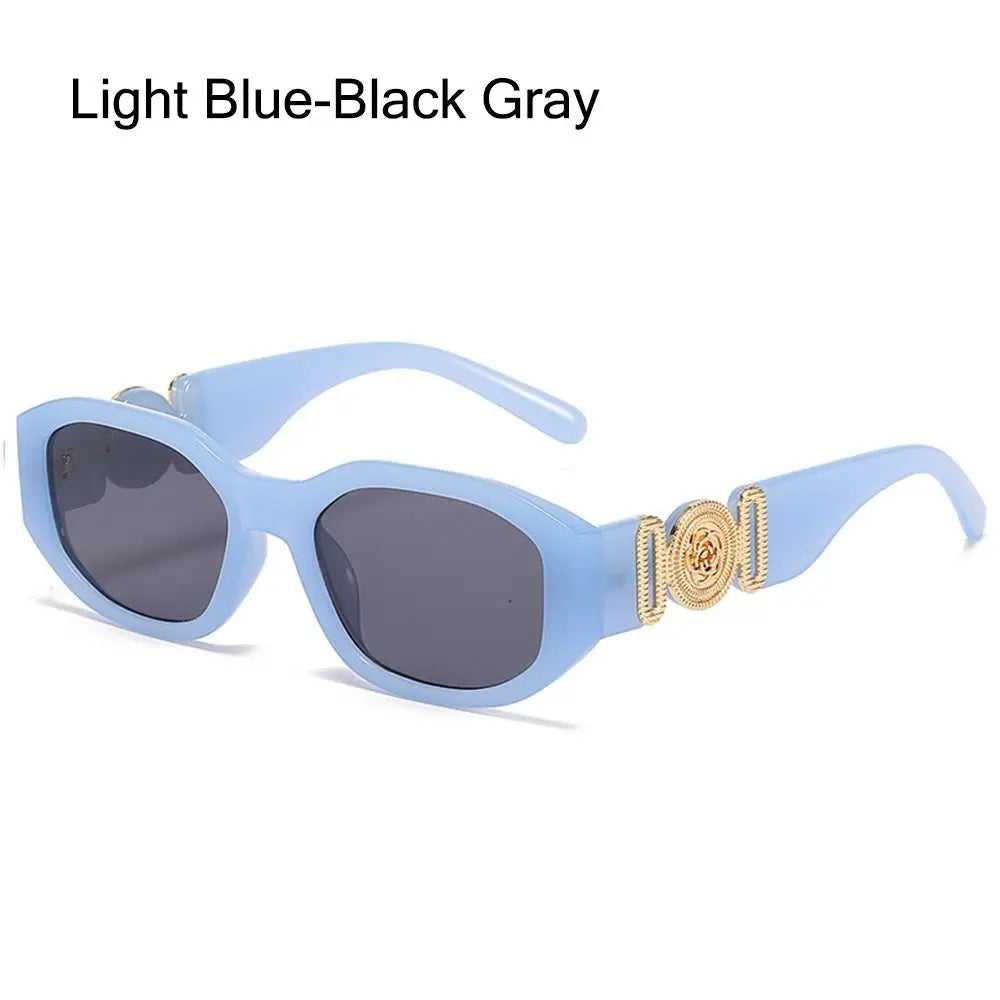 Summer Y2K Sun Glasses Irregular Sunglasses with Metal Rose Design Vintage Shades UV Protection Women Men Thick Frame Glasses