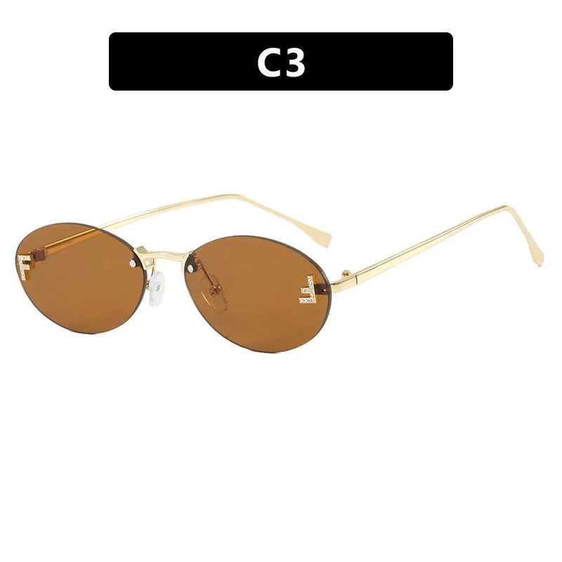 Rimless Retro Oval Sunglasses Cat Eye Sun Glasses Frameless F Letter UV400 Punk Sunglass Men Shade Driving Eyewear Gafas De Sol