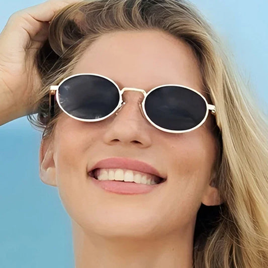 JNPCXI New Vintage Small Metal Oval Women Sunglasses Fashion Clear Gradient Shades UV400 Men Punk Sun Glasses