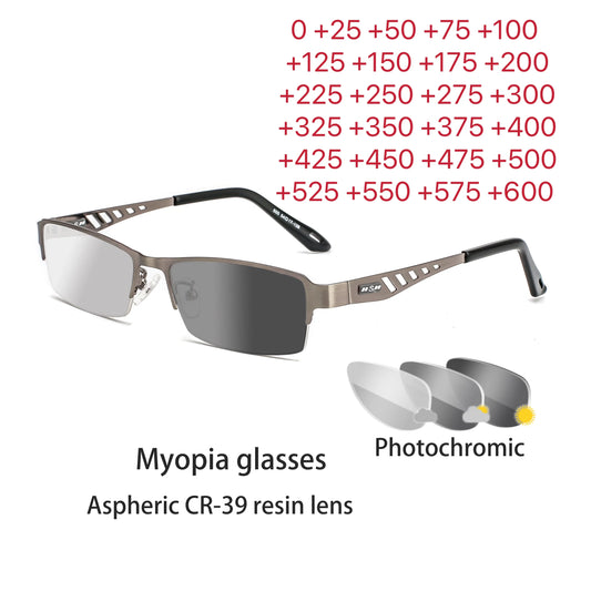 Photochromic Eye Glasses Men Women Myopia Eyeglasses Finished Glasses Students Short Sight Eyewear 0 +0.5 +1 +1.25 +1.5 +1.75 +6