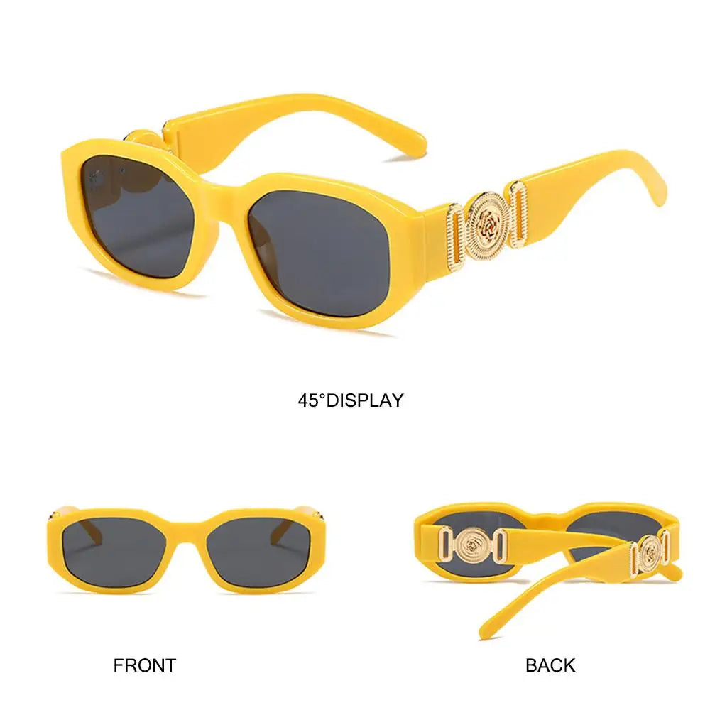 Summer Y2K Sun Glasses Irregular Sunglasses with Metal Rose Design Vintage Shades UV Protection Women Men Thick Frame Glasses